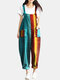 Rainbow Polka Dot Spaghetti Staps Loose Pocket Jumpsuit For Women - Blue