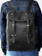 Men PU Leather Vintage 15.6 Inch Laptop Outdoor Large Capacity Backpack - Black