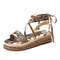 Women Large Size Opened Toe Strappy Platform Casual Espadrilles Sandals - Brown