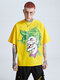 Men 100% Cotton Cartoon Clown Graffiti Loose Fit T-Shirt - Yellow