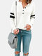 Patchwork Button Long Sleeve Casual T-Shirt For Women - White