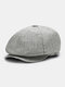 Men Cotton Woolen Cloth Solid Herringbone Striped Pattern British Newsboy Hat Octagonal Hat Beret Flat Cap - #01 Gray
