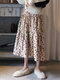 Floral Print A-line Elastic High Waist Stitch Skirt Women - Apricot