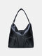 Women Retro PU Leather Multi-pocket Handbag Shoulder Bag - Black