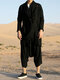 Men Retro Loose Cotton Linen Yoga Suit - Black