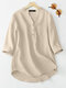 Solid Pocket Button Half Placket 3/4 Sleeve Casual Blouse - Apricot