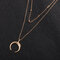 Bohemian Pendant Necklace Moon Stratification Chain Charm Necklace Ethnic Jewelry for Women - Gold