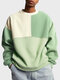 Mens Color Block Patchwork Crew Neck Loose Pullover Sweatshirts - Green