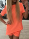Frauen Casual Sports Set Back V Shirt Kordelzug Kurzanzug - Orange