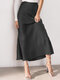 Solid Color Ruched Ankle Length High Waist Skirt - Black