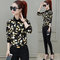 Floral Shirt Women's Long-sleeved Season New European Goods On The Clothes Loaded With The Atmosphere Bottoming Shirt Chiffon Shirt - Black top