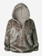 Plush Solid Color Irregular Long Sleeve Hoodie For Women - Brown