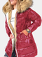 Fleece Hooded Solid Color Long Sleeve Thick Casual Coat For Women - Red