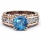 Luxury Topaz Stone Inlaid 14K Rose Gold Flower Hollow Platinum Rings Wedding Gift for Her - Blue