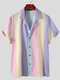 Men Rainbow Striped Print Short-sleeved Shirt - Purple