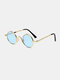 Unisex Metal Circle Round Full Frame UV Protection Vintage Sunglasses - Blue
