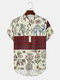 Mens Ethnic Floral Animal Print Short Sleeve Henley Shirts - Beige