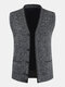 Mens Knit Woolen V-Neck Button Up Warm Double Pocket Sleevless Vests - Dark Gray