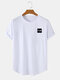 Mens Fun Letter Graphic Curved Hem Cotton Short Sleeve T-Shirts - White