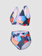 Biquíni feminino de cintura alta com estampa geométrica Colorful - Rosa