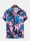 Mens Coconut Tree Print Hawaii Holiday Short Sleeve Shirts - Pink