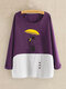 Cute Cartoon Cat Print Button Hem Plus Size T-shirt - Purple