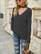 Fashion Solid Color V-neck Long Sleeve Plus Size Sweater for Women - Black