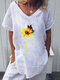 Butterfly Flower Print Short Sleeve Casual T-shirt For Women - White