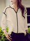 Lässige Bluse mit V-Ausschnitt und langen Ärmeln in Kontrastfarbe für Damen - Khaki