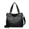Women Soft Leather Leisure Patchwork Handbag Double Layer Large Capacity Crossbody Bag - Black