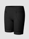 Women Floral Trim High Stretchy Zip Pocket Safety Leggings Boyshorts - Black