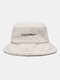 Unisex Lambswool Letter Embroidered Thickened Warmth All-match Bucket Hat - White