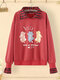 Cartoon Check Fake Two Pieces Lapel Long Sleeve Sweatshirt - Red