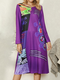 Ethnic Print O-neck Long Sleeve Casual Dress for Women - Purple