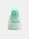 Women Knitted Tie-dye Patchwork Fluffy Ball Decoration Fashion Warmth Brimless Beanie Hat - #08