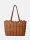 Faux Leather Woven Multi-pocket Crossbody Bag Large Capacity Handbag Tote - Brown