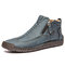 Men Stylish Side Zipper Hand Stitching Microfiber Leather Casual Ankle Boots - Blue