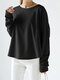 Solid Pleated Back Drop Shoulder Long Sleeve Pullover Sweatshirt - Black