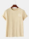 Mens Earth Chest Print Cotton Plain Casual Short Sleeve T-Shirts - Khaki