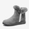 Women Winter Warm Plush Lining Suede Zipper Flat Ankle Boots - Grey