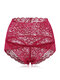 High Waisted Lace Cotton Crotch Tummy Shaping Butt Lifter Panty - Wine Red