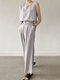 Solid Sleeveless Cold Shoulder Ankle Length Fashion Suit - Gray