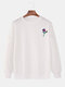 Mens Rose Chest Printed Round Neck Pullover Casual Drop Sleeve Sweatshirts - White