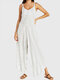 Striped Print V-neck Long Sleeveless Knotted Loose Casual Jumpsuit for Women - White