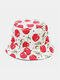Unisex Cotton Cartoon Cherry Pattern Print Double-sided Wearable Fashion Sun Protection Bucket Hat - White