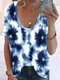 Tie-dye Printed Ombre O-neck Short Sleeve T-shirt - Blue
