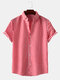 Mens Plain Stripe Turn Down Collar Short Sleeve Shirts - Red