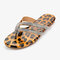 Plus Size Women Casual Rhinestone Leopard Flip Flops Slippers - Leopard