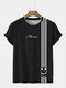 メンズ スマイル ストライプ プリント クルーネック 半袖 Tシャツ - 黒