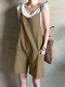 Solid Knotted Pocket Sleeveless Casual Cotton Romper - Khaki